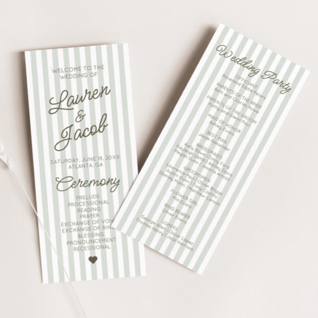 Programa Modern Minimal Minimalist Green Stripes Wedding (Subido por el creador)
