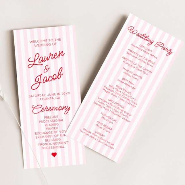 Programa Modern Minimal Minimalist Red Pink Stripes Wedding (Subido por el creador)
