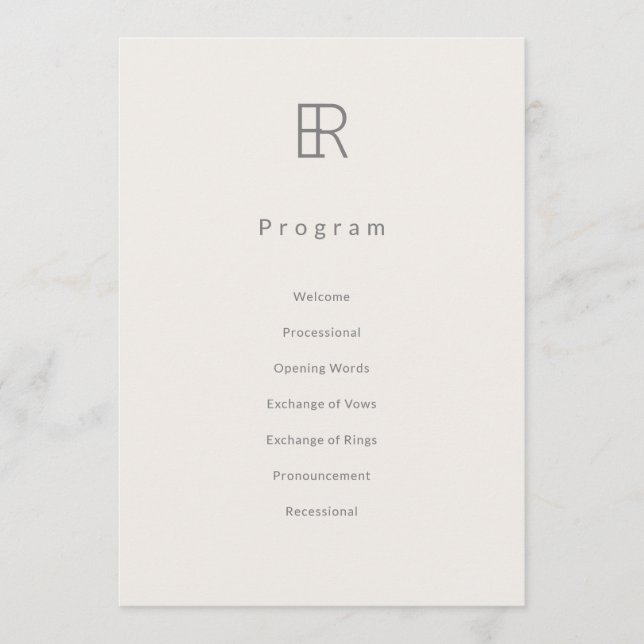 Programa Modern Minimal Monogram Wedding Program (Anverso)