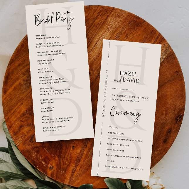Programa Modern Minimalist Black and Ivory Monogram Wedding (Subido por el creador)