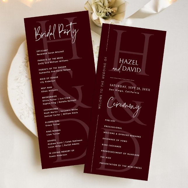 Programa Modern Minimalist Burgundy Monogram Wedding (Subido por el creador)
