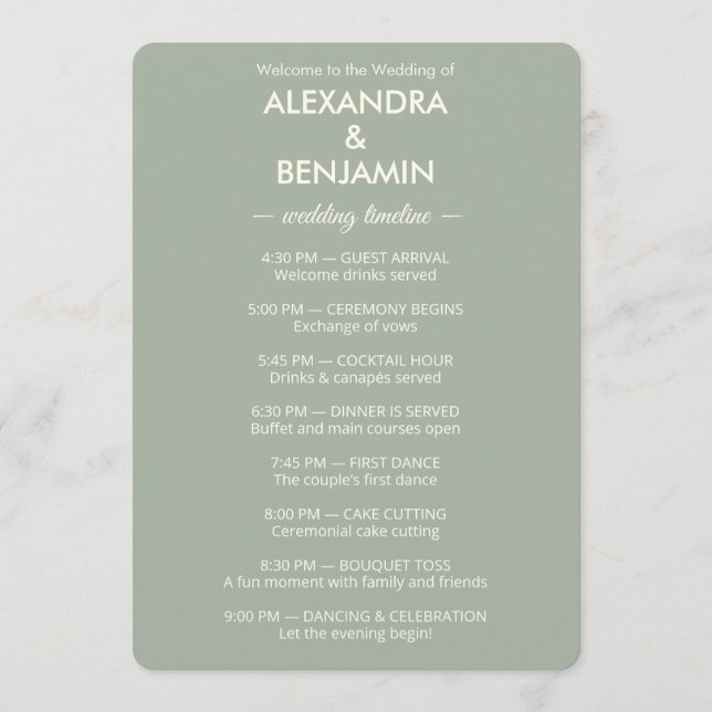 Programa Modern Minimalist Wedding | Sage Green Timeless  (Anverso)