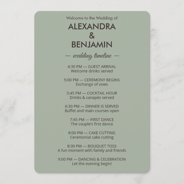 Programa Modern Minimalist Wedding | Sage Green Timeless  (Anverso)