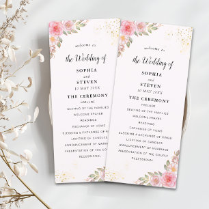 Programa Modern Pink Floral Wedding Party with Golden Touch