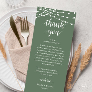 Programa Modern Rustic Wedding Dinner Thank You Card