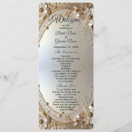 Programa Modern White Flowers Pearls Wedding Program