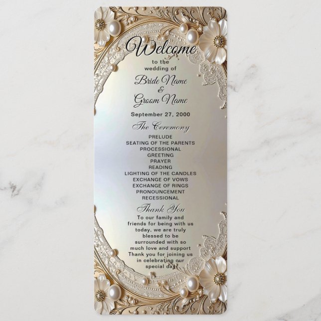 Programa Modern White Flowers Pearls Wedding Program (Anverso)