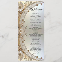 Modern White Flowers Pearls Wedding Program