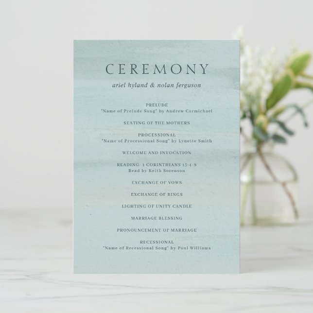 Programa Moderna acuarela verde elegante matrimonio (Anverso de pie)