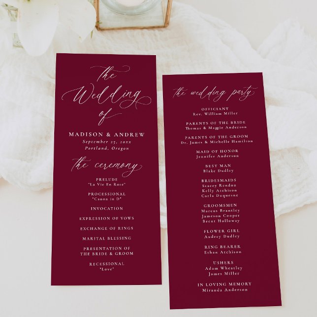 Programa Moderna caligrafía elegante Boda de Borgoña (Subido por el creador)