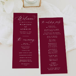 Programa Moderna caligrafía elegante Boda de Borgoña