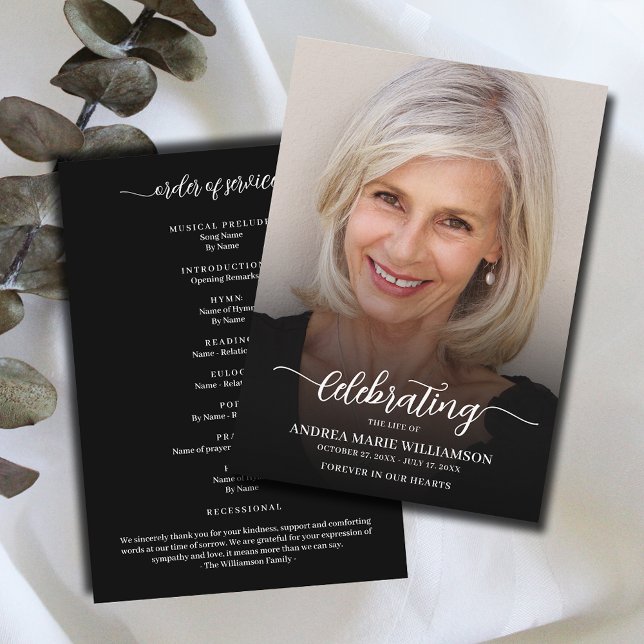 Programa Moderna celebración funeraria de la foto de la vid (Modern funeral Celebration of Life Program, your photo on the front, Order of Service on the back)