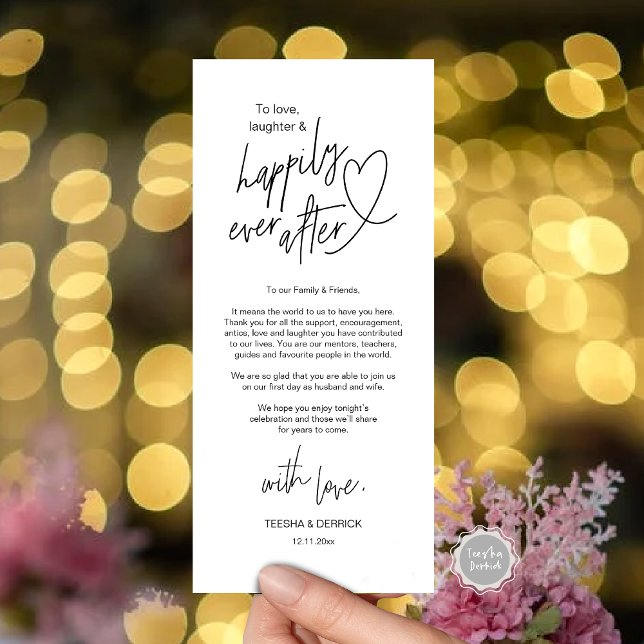 Programa Moderna, linda, Boda, configuración Gracias Tarjet (Modern cute, Wedding Place Setting Thank You Card, Hand drawn Heart, in Black and White)