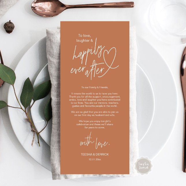 Programa Moderna, linda, Boda, configuración Gracias Tarjet (Modern cute, Wedding Place Setting Thank You Card, Hand drawn Heart, in Copper)