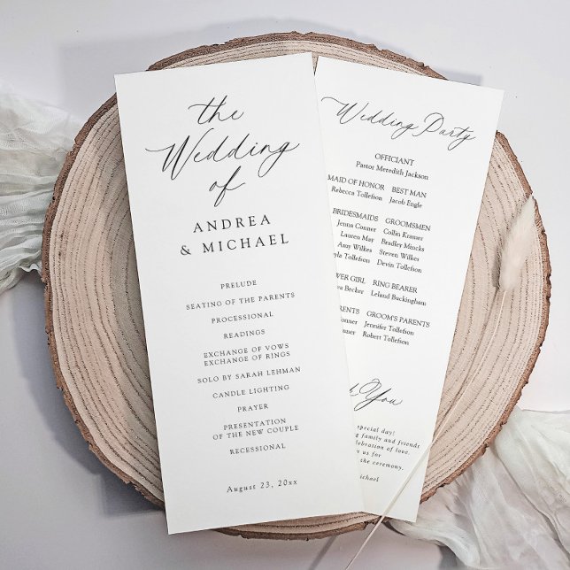 Programa Moderna Romántica Delicada Boda Elegante (Modern wedding program with delicate calligraphy—perfect for romantic, elegant ceremonies.)