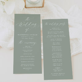 Programa Moderna y elegante caligrafía Sage Green Boda