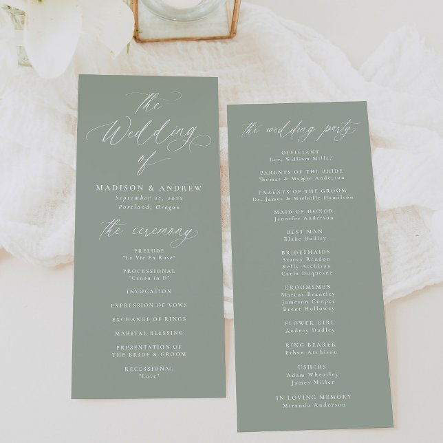 Programa Moderna y elegante caligrafía Sage Green Boda (Subido por el creador)