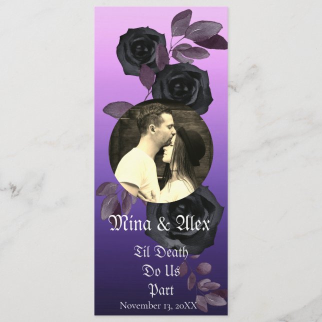 Programa Moderno Boda de fotografía de Rosa negro morado (Reverso)