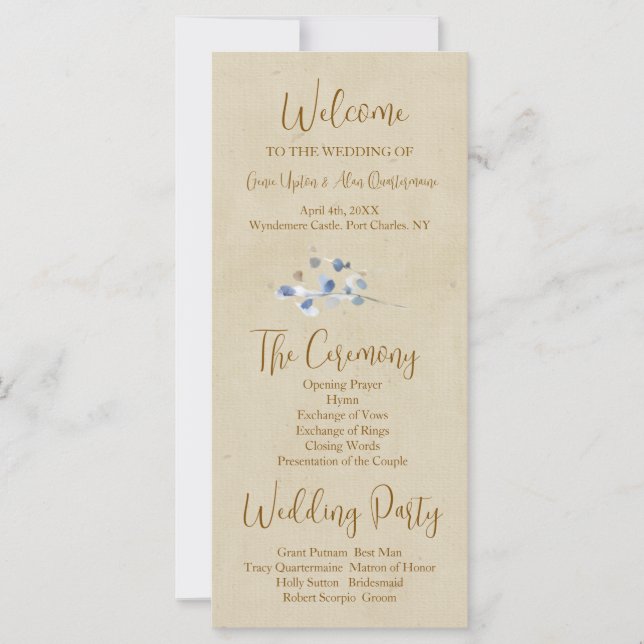 Programa moderno de bodas con pansy (Anverso)