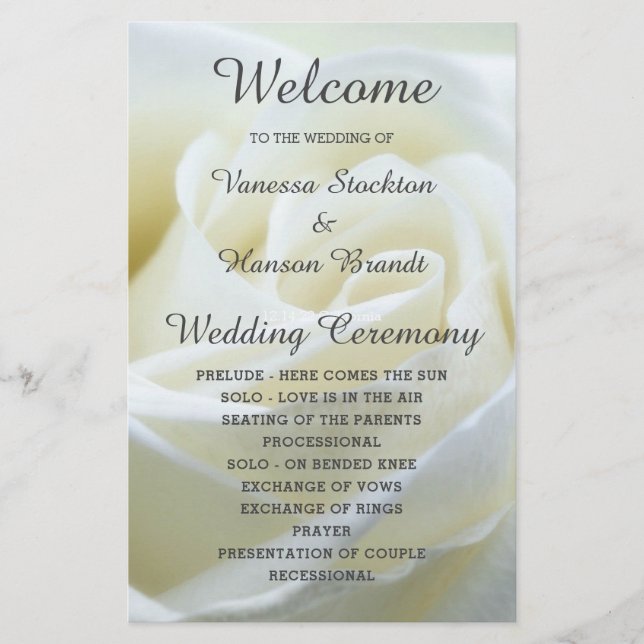 Programa moderno de casamiento de rosa blanca (Anverso)