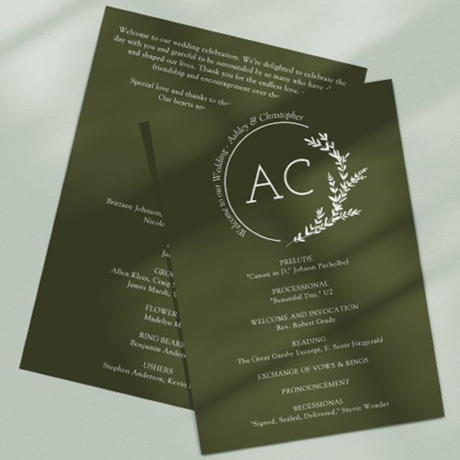 Programa Moderno marco de follaje mínimo Boda verde oliva (Subido por el creador)