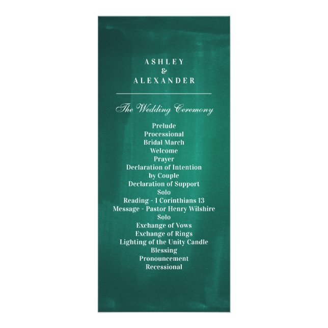 Programa moderno verde oscuro. Boda elegante esmer (Frente)
