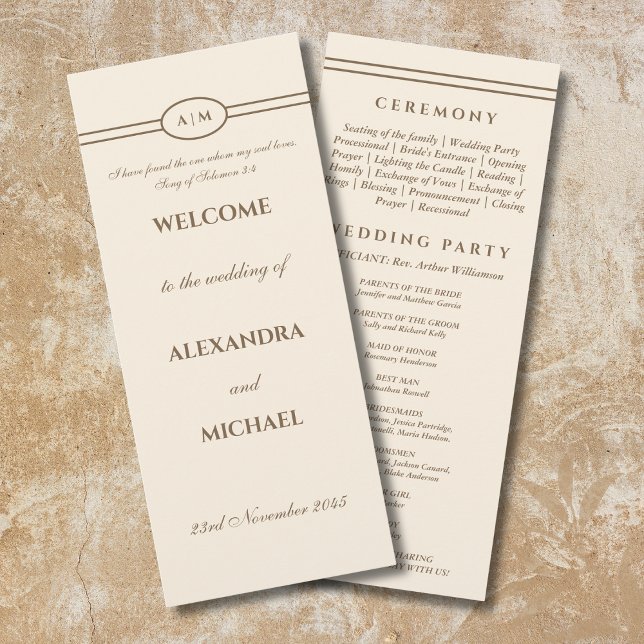 Programa Monogram Brown Cream Christian Wedding Program (Subido por el creador)