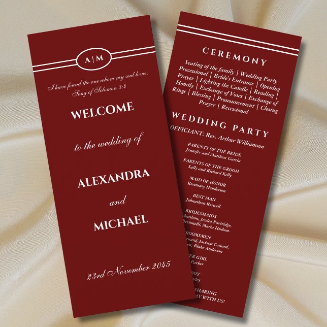 Programa Monogram Burgundy Christian Wedding Program (Subido por el creador)
