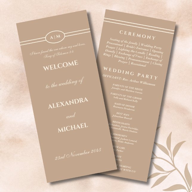 Programa Monogram Cream Taupe Christian Wedding Program (Subido por el creador)
