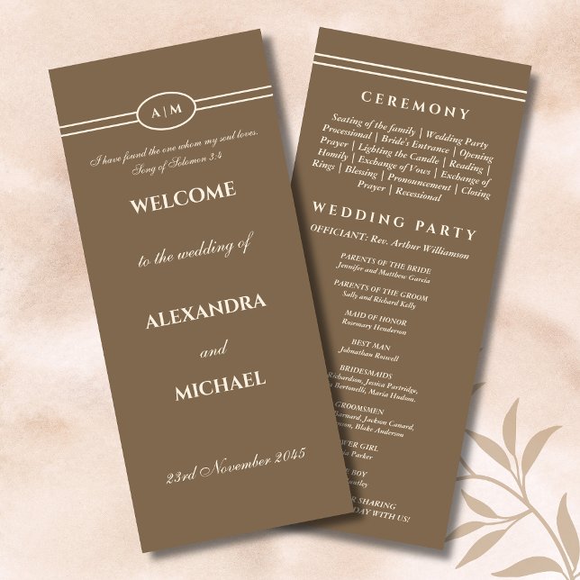 Programa Monogram Cream Taupe Christian Wedding Program (Subido por el creador)