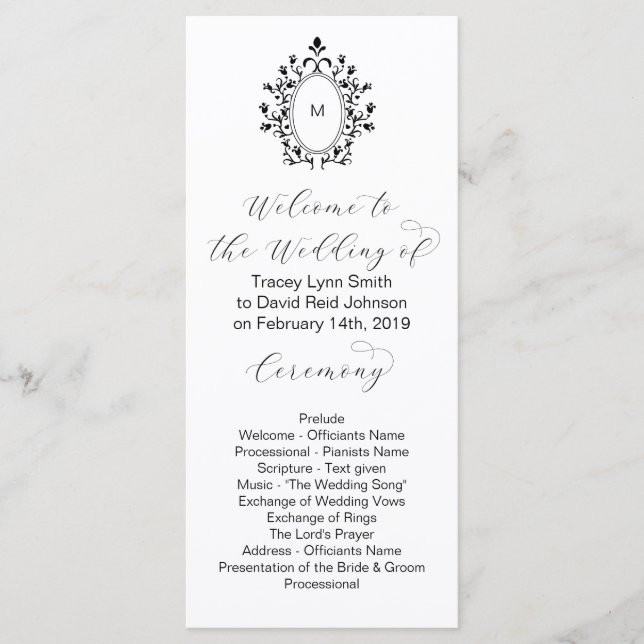 Programa Monogram Initial Minimal Wedding Program (Anverso)