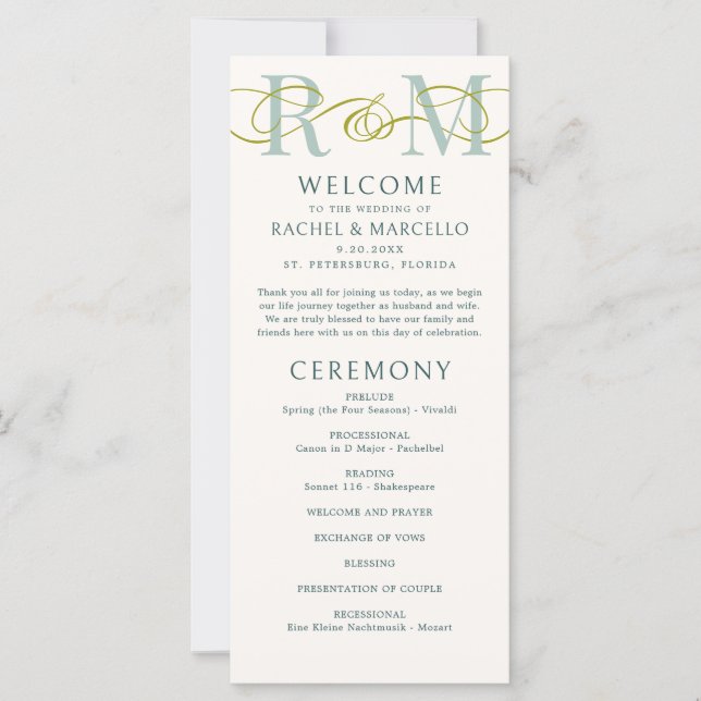 Programa Monograma Ampersand Sage Green Wedding (Anverso)