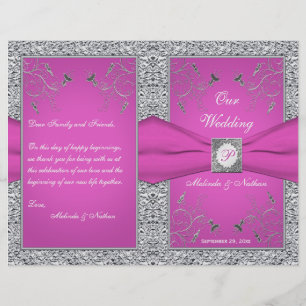 Programa Monograma Berry Pink, Silver Floral Weddi