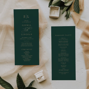 Programa Monograma de caligrafía verde romántica Boda