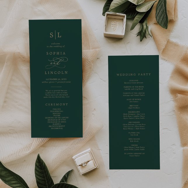 Programa Monograma de caligrafía verde romántica Boda (Subido por el creador)