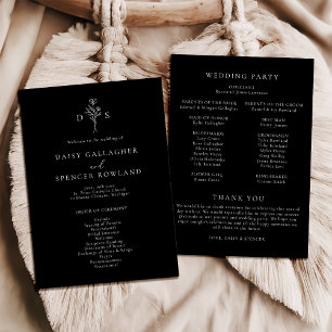 Programa Monograma floral simple negro moderno Boda amplio