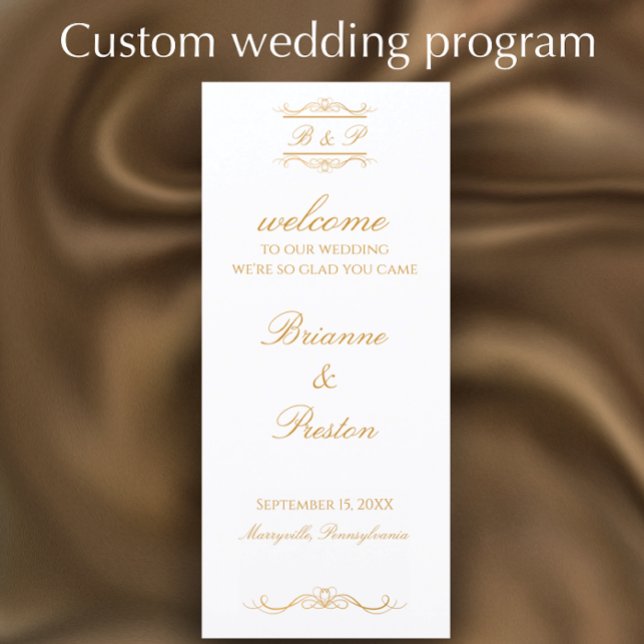 Programa Monograma Personalizado Elegante Moderno Boda de O (Customize this elegant monogram wedding program with your own golden script words
)