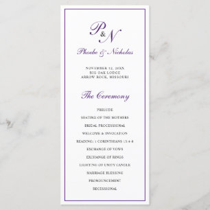 Programa Monograma Purple Formal Elegante Boda