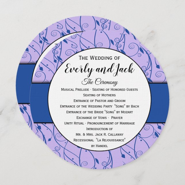 Programa Monograma Royal Blue Lilac Swirl Wedding (Anverso / Reverso)