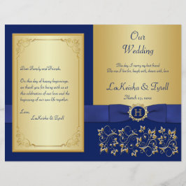 Programa Monogrammed Blue, Gold Floral Wedding
