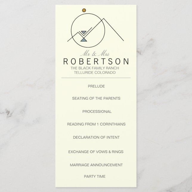 Programa Montañas Geométricas Boho | Boda Rackcard (Anverso)