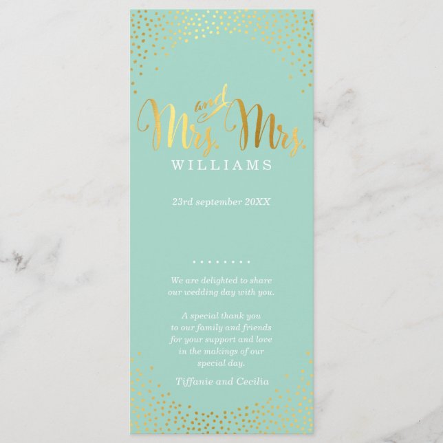Programa MRS & MRS WEDDING PROGRAM Glam gold confetti mint (Anverso)