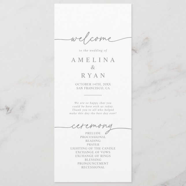 Programa Muted Gray Simple Minimalist Wedding Program (Anverso)