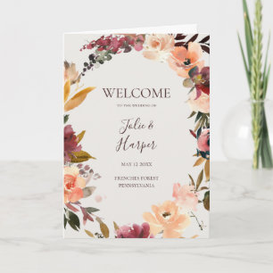 Programa Naranja Borgoña Floral   Boda doblado beige