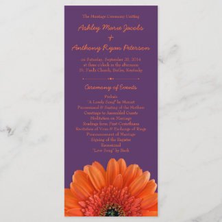 Programa Naranja Daisy Flower Purple Wedding Program