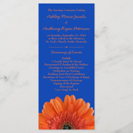 Programa Naranja Daisy Flower Royal Blue Wedding Program