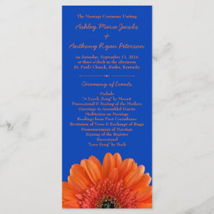 Programa Naranja Daisy Flower Royal Blue Wedding Program