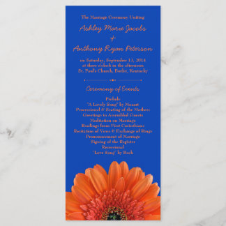 Programa Naranja Daisy Flower Royal Blue Wedding Program