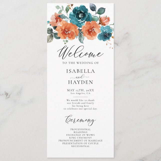 Programa Naranja de óxido verde azulado Boda de acuarela ru (Anverso)