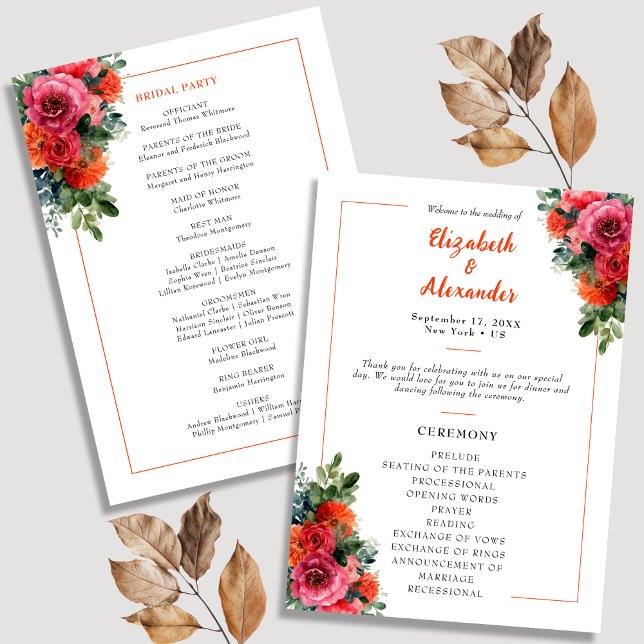 Programa Naranja floral de acuarela simple y Boda rosa (Subido por el creador)
